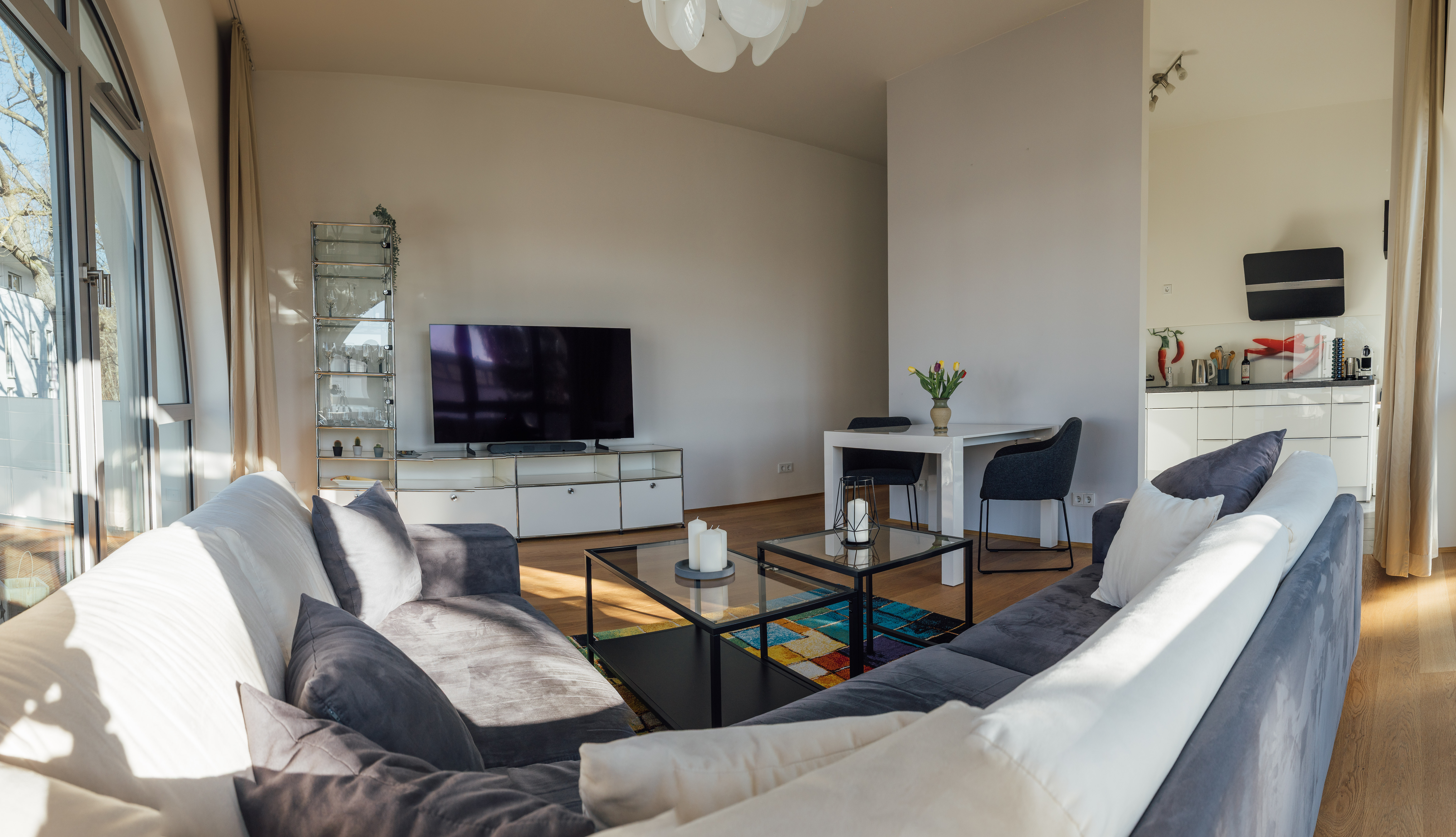 Living room view showing entertainment setup